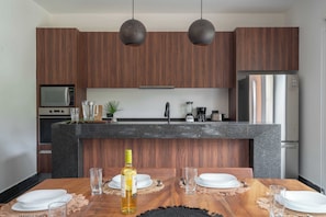 Fridge, microwave, stovetop, coffee/tea maker - This villa is a 4 bedroom(s), 4 bathrooms, located in Tulum, QR. (Tulum)