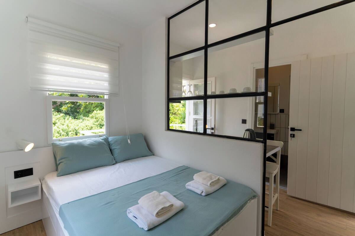 Estudio económico, balcón, vista al jardín | Ropa de cama de alta calidad y minibar