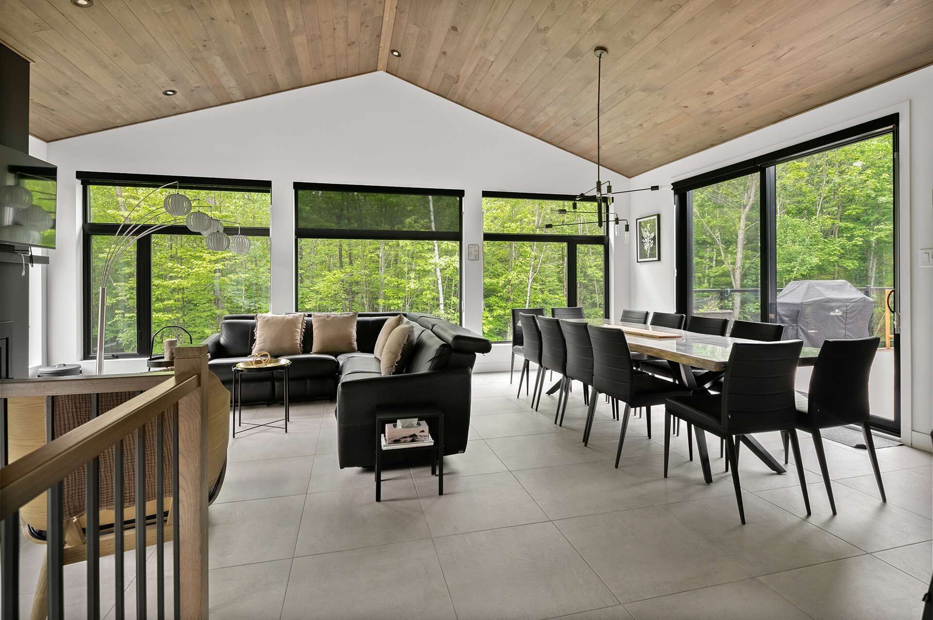 Télévision, cheminée, chaîne hi-fi, espaces bureaux