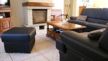 Télévision, cheminée, table de tennis de table