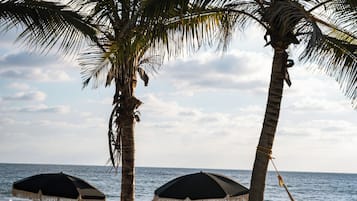 On the beach, beach towels, beach bar