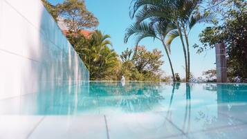 Outdoor pool, pool umbrellas