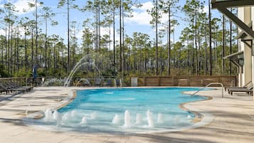 Seasonal outdoor pool, pool loungers