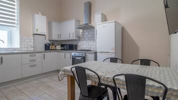Fridge, microwave, oven, toaster