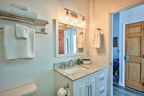 Shower, hair dryer, shampoo