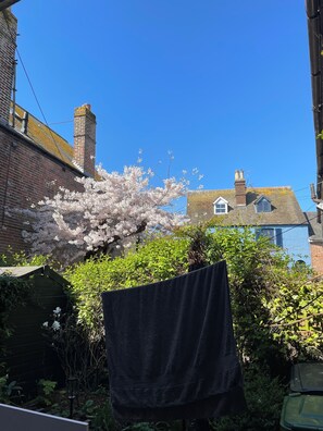 Guests can enjoy a serene domestic setting with a cherry blossom tree nearby.