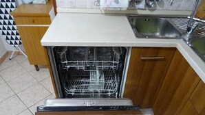 Una cocina con lavavajillas, un lavabo y armarios de madera.