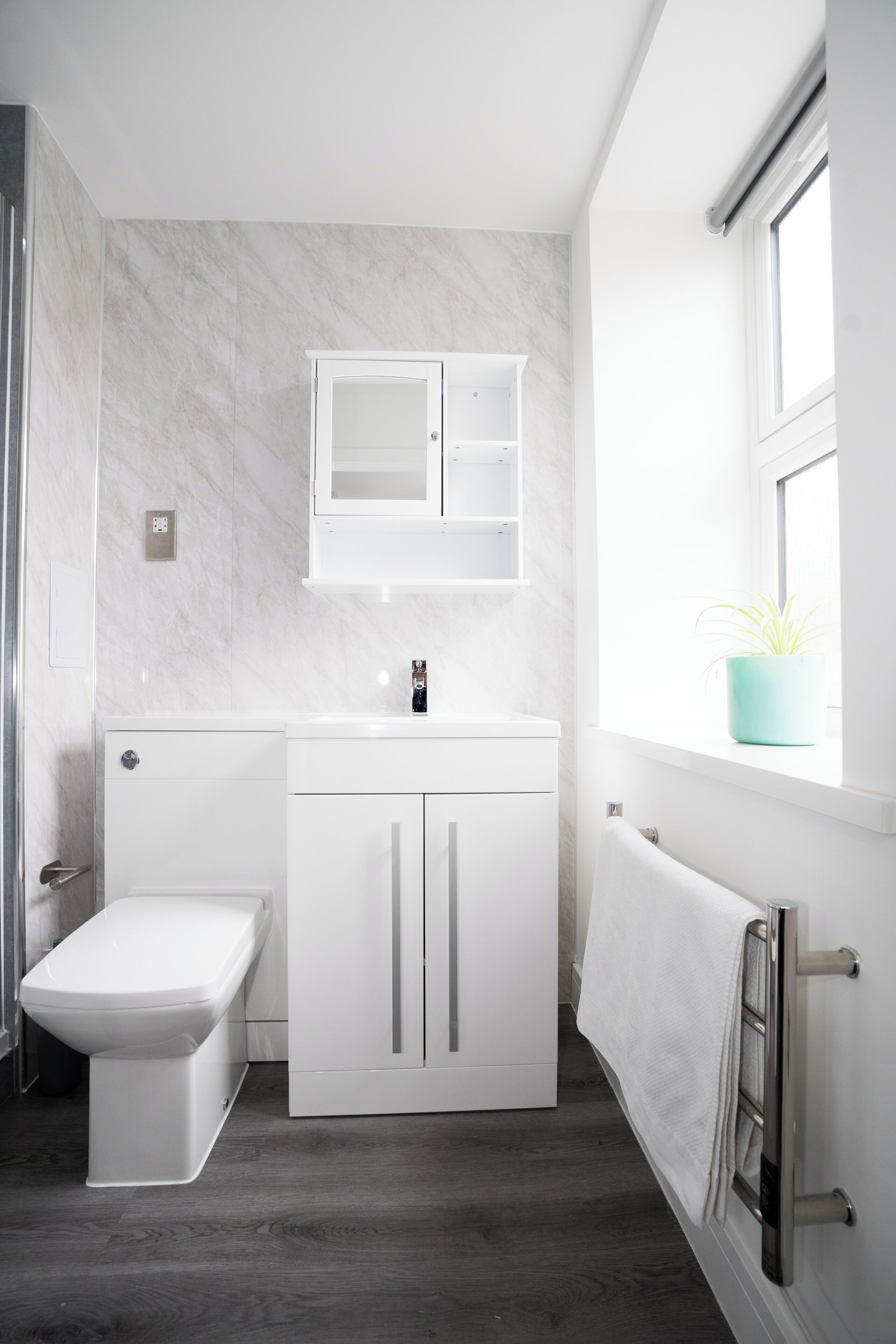 Shower, eco-friendly toiletries, towels, soap