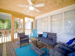 Terrace/patio - Three Little Birds! Porch + walk to the beach! (Folly Beach)