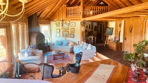 Una chimenea, libros