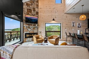 Smart TV, fireplace, video games, foosball