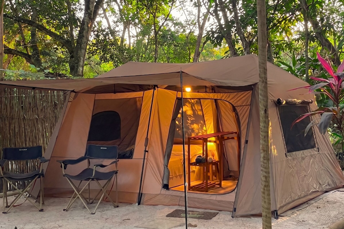 Ferienhütte, 1 Doppelbett, Gartenblick