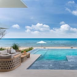 Outdoor pool, pool umbrellas, pool loungers