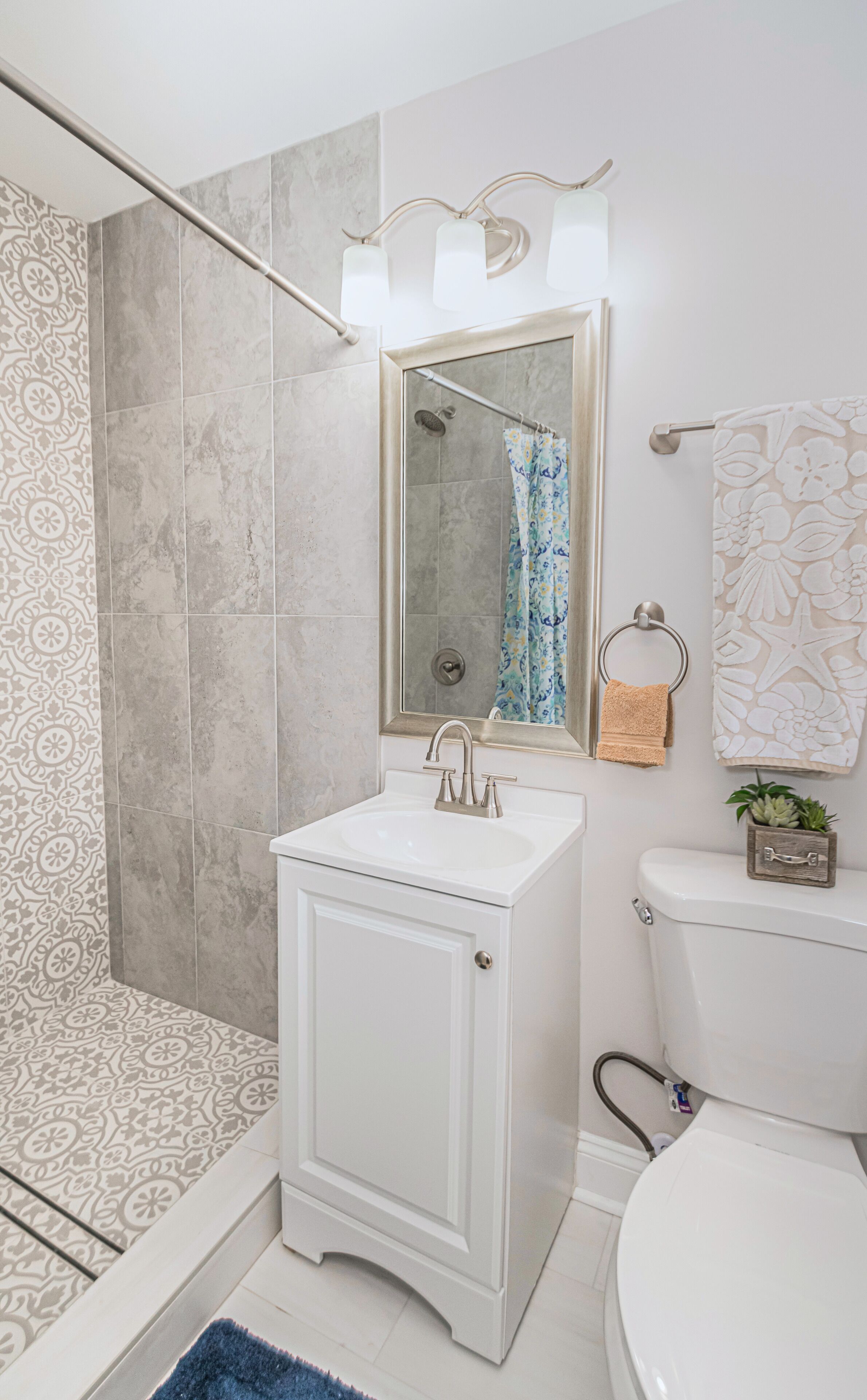 Shower, towels, soap, toilet paper