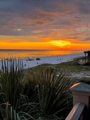 On the beach, sun loungers