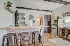 Microwave, coffee/tea maker, cookware/dishes/utensils