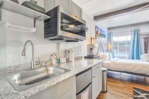 Microwave, coffee/tea maker, cookware/dishes/utensils