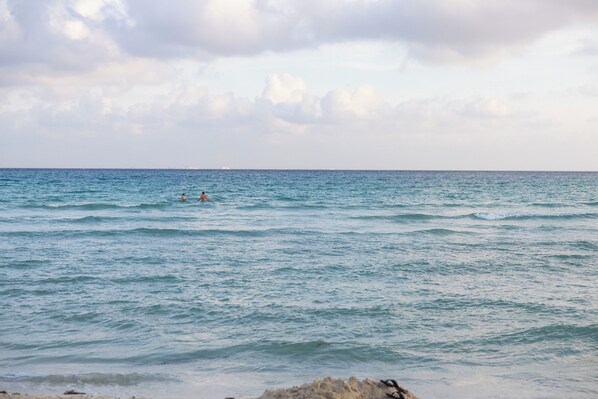 Plage à proximité, chaises longues, serviettes de plage