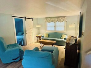 Smart TV, DVD player, books, video library