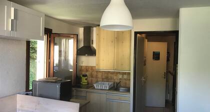 Studio with sleeping area for small family.