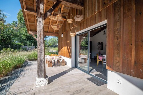Restored barn in its Landes airial