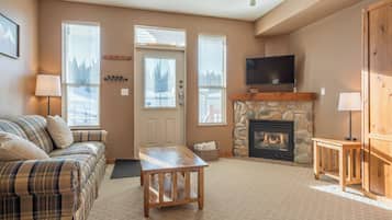 Una televisión, una chimenea