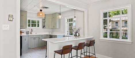 Fridge, microwave, oven, dishwasher