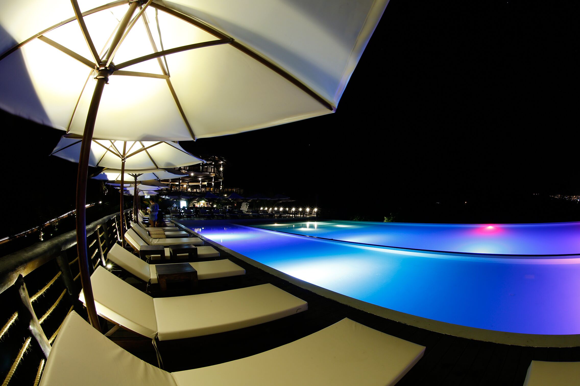Outdoor pool, pool umbrellas, pool loungers