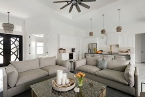 Smart TV, fireplace, stereo, printers