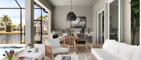 Smart TV, fireplace, stereo, printers