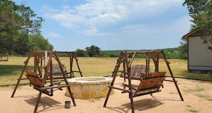 The Most Peaceful Hill Country Cabin with Swimming Hole, Firepit, & Pool Table