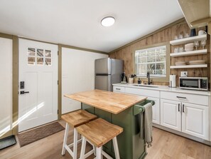 Fridge, microwave, coffee/tea maker, toaster