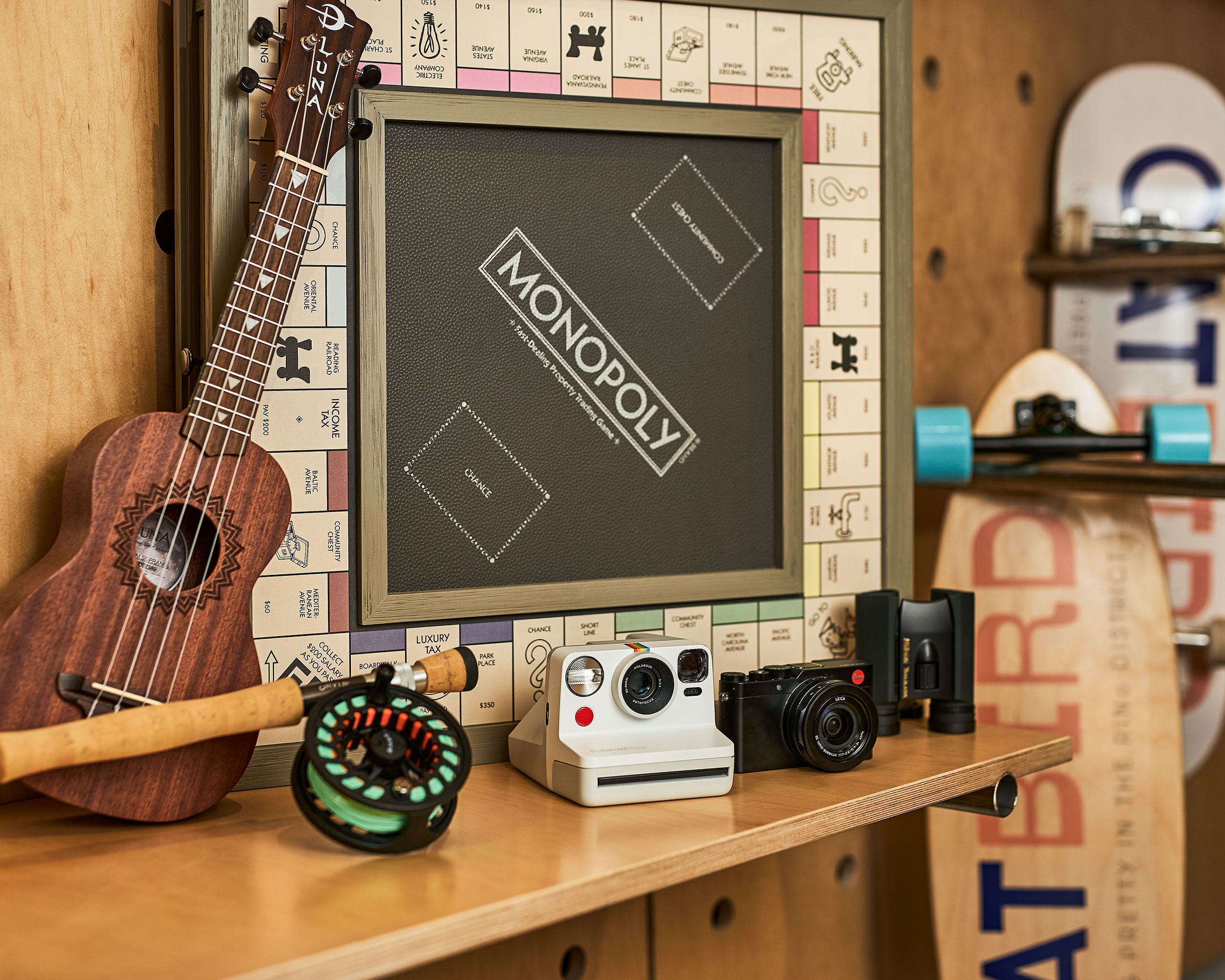 A vibrant and nostalgic corner filled with board games, musical instruments, and retro entertainment—perfect for unwinding and embracing a bit of fun.