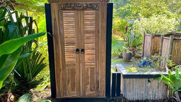 Stroll through the serene garden to this charming entrance.