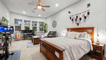 1 bedroom, desk, iron/ironing board, travel crib