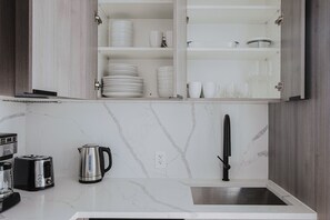 Fridge, microwave, oven, dishwasher