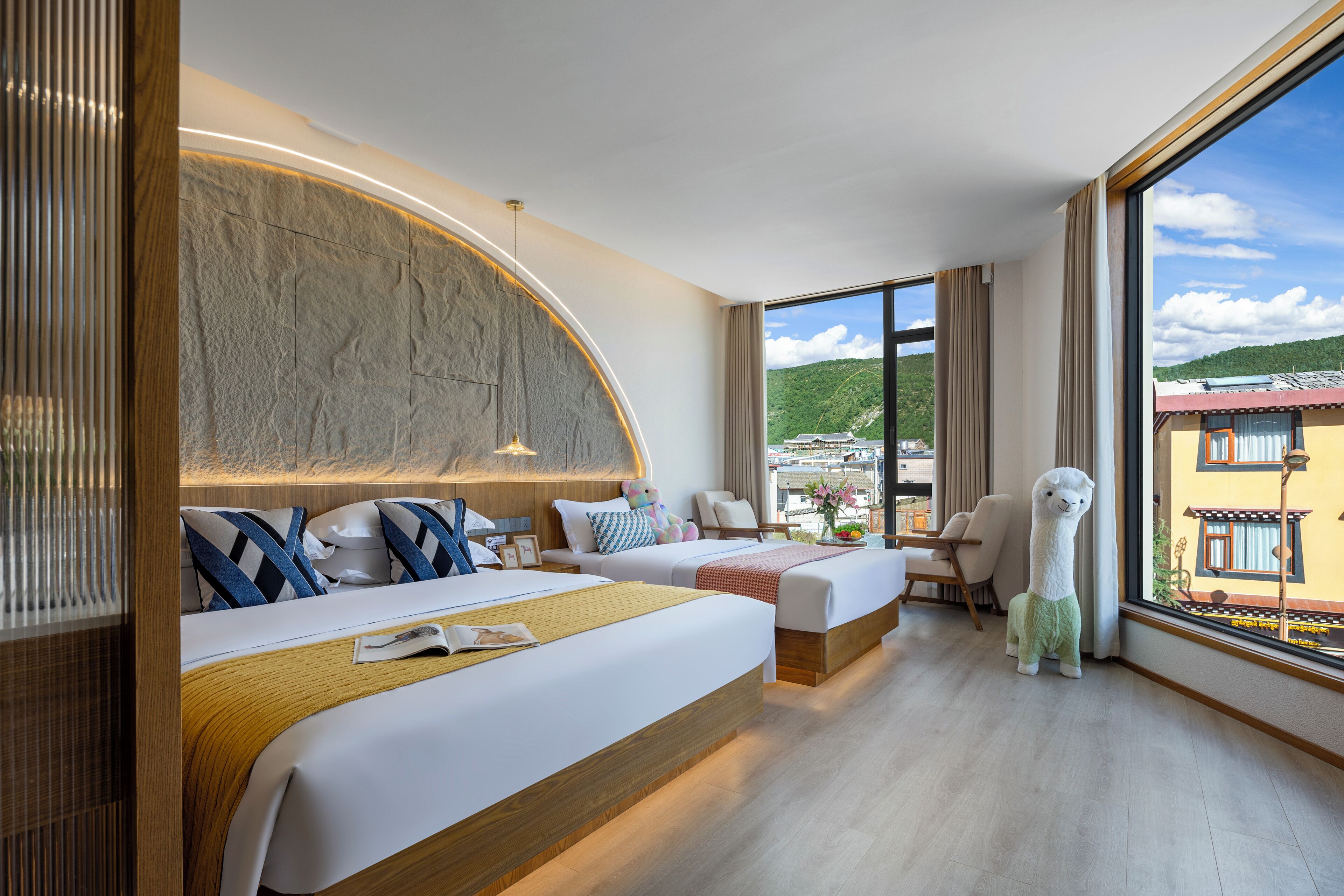 Memory-foam beds, minibar, desk, blackout curtains