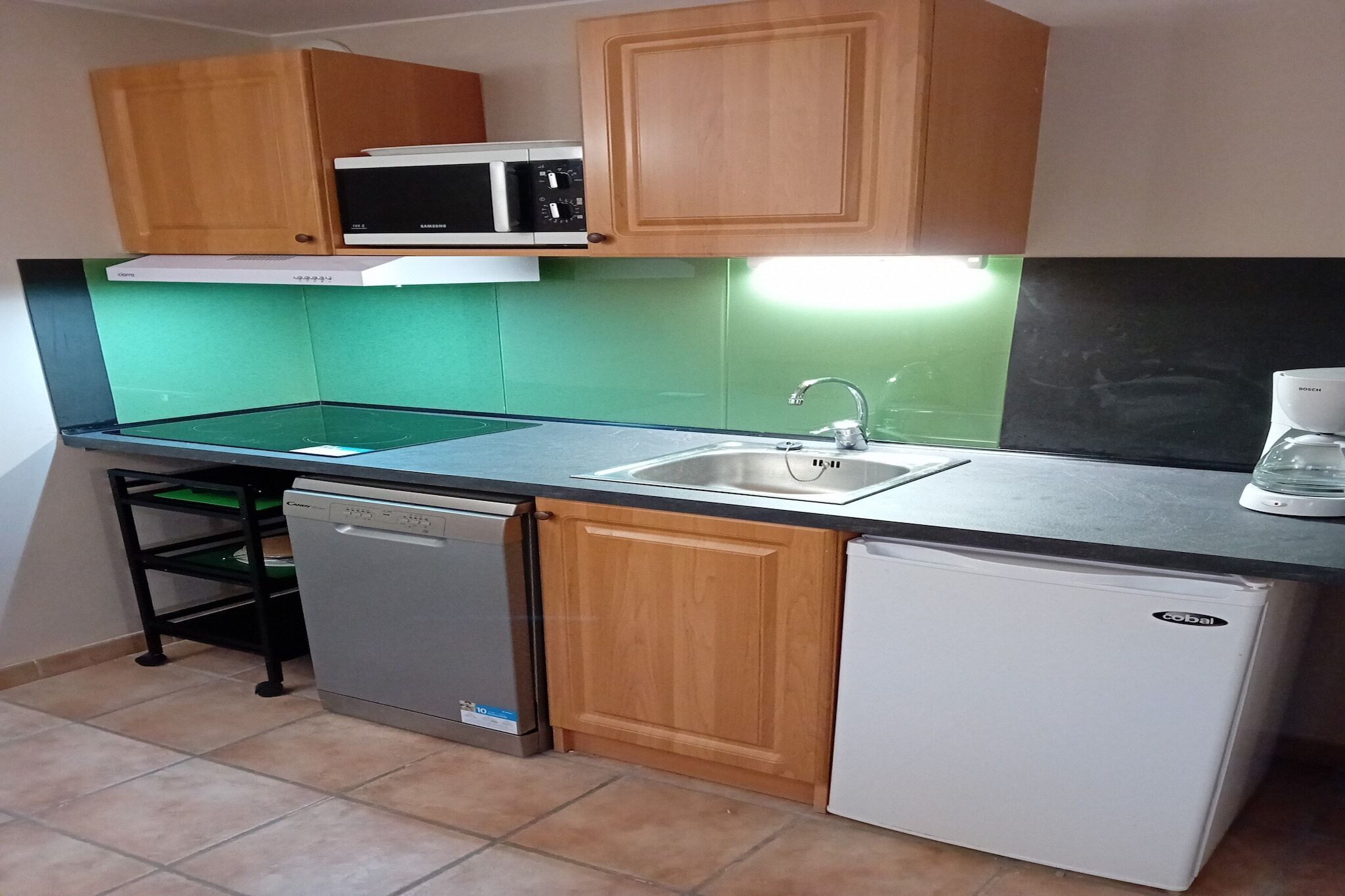 Réfrigérateur, micro-ondes, plaque de cuisson, lave-vaisselle