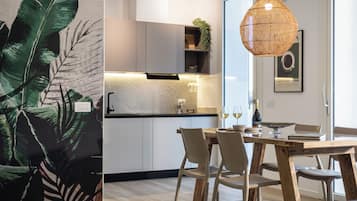 Leilighet, 3 soverom, hageutsikt | Eget kjøkken | Kjøleskap, mikrobølgeovn, kokeplater og espressomaskin