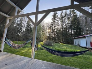 Terrace/patio - 2.5 Whidbey Island Acres: Hot Tub, Trails, Game & Cinema Studio, Chef’s Kitchen (Freeland)