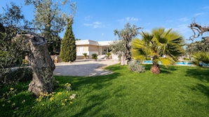 A well-maintained garden with a variety of trees and a swimming pool. - Villa Torricella Pool and Sunny Garden (Leverano)