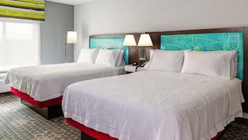Room, 2 Queen Beds, Refrigerator | In-room safe, desk, laptop workspace, blackout drapes