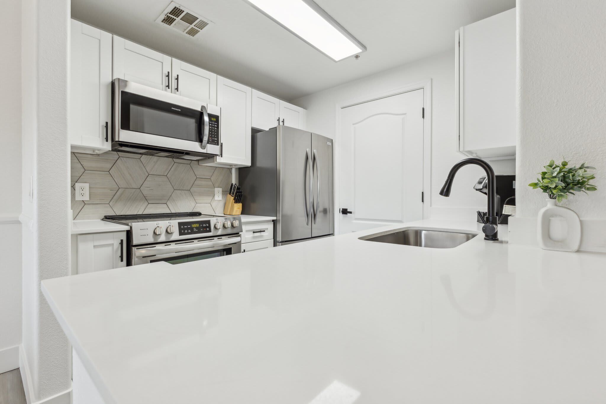 Frigorífico, microondas, horno y placa de cocina