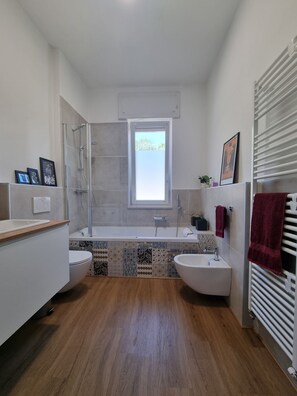 Haartrockner, Bidet, Handtücher, Seife