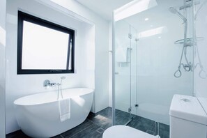 Ducha, secador de pelo y toallas