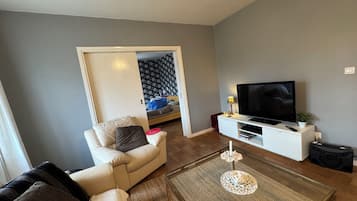 TV, fireplace, DVD player, table football