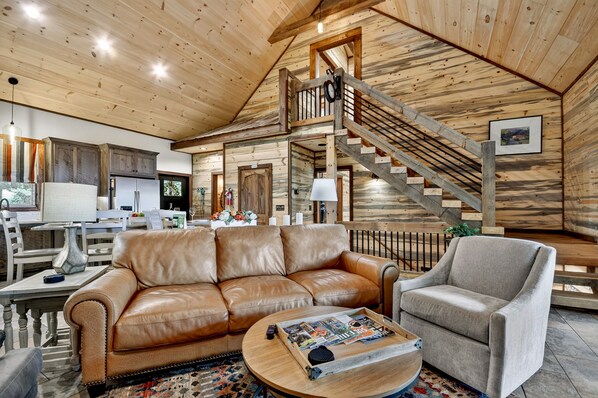 Smart TV, fireplace, foosball