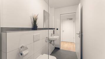 Dusche, Haartrockner, Handtücher, Seife