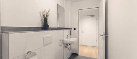 Dusche, Haartrockner, Handtücher, Seife