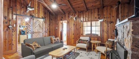 Televisión, chimenea, oficina